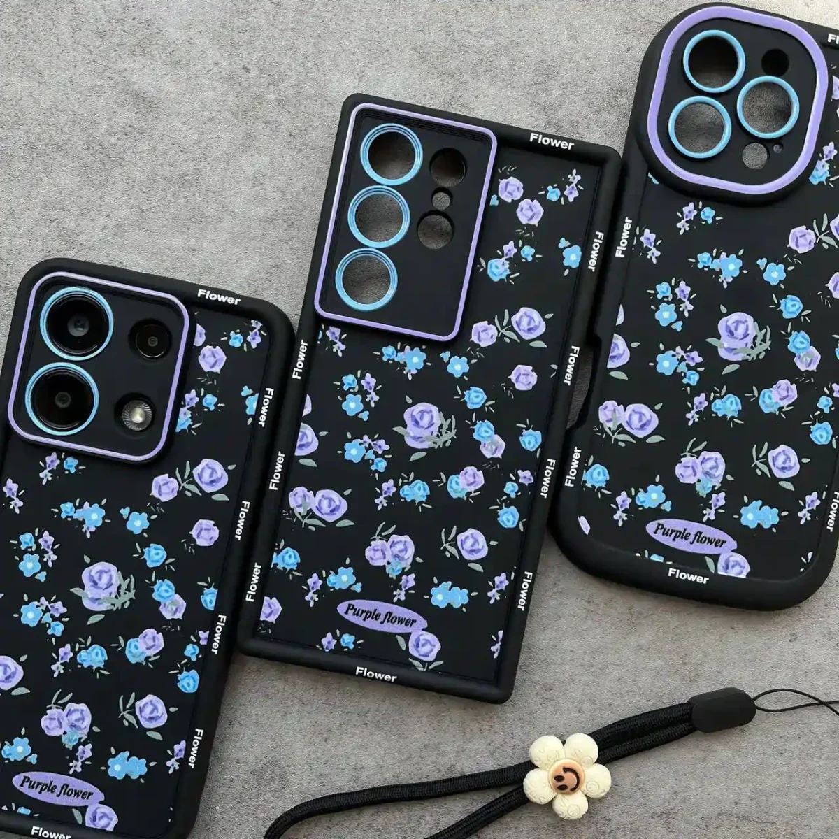 قاب سولید یووی طرح purple flower همراه با آویز - تصویر 2